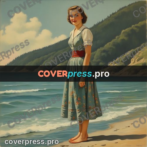 Pin up illustration: woman in a dress by water