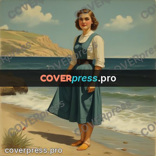 Pin up illustration: woman in a dress by water