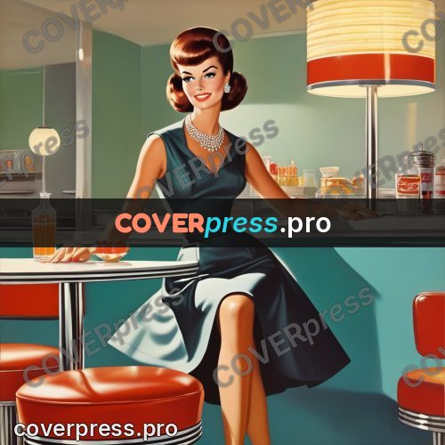 60s retro illustration: woman at a diner counter