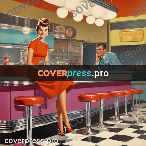 60s retro illustration: woman at a diner counter