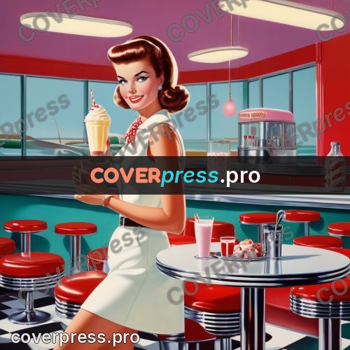 60s retro illustration: woman with a milkshake