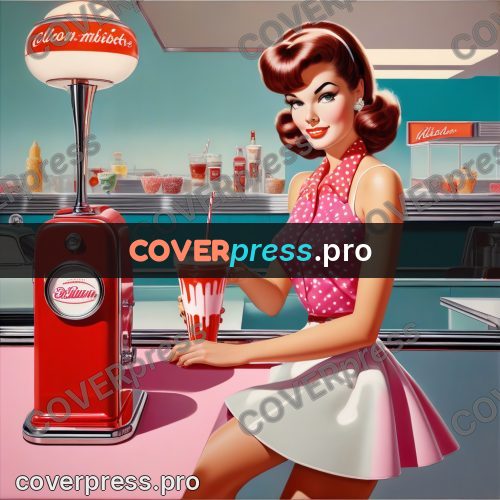 60s retro illustration: woman with a milkshake