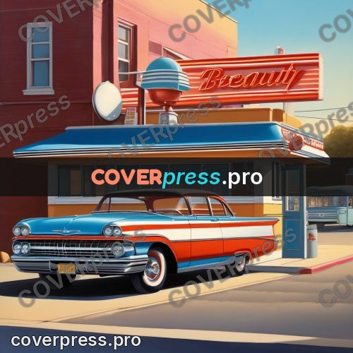 60s retro illustration: roadside diner with a car