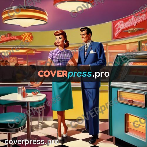 60s retro illustration: jukebox in a diner