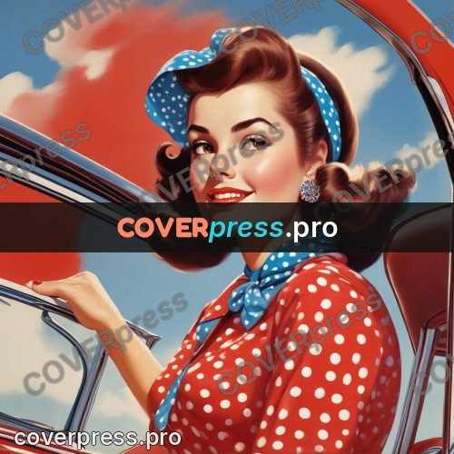60s retro illustration: woman in a headscarf outdoors