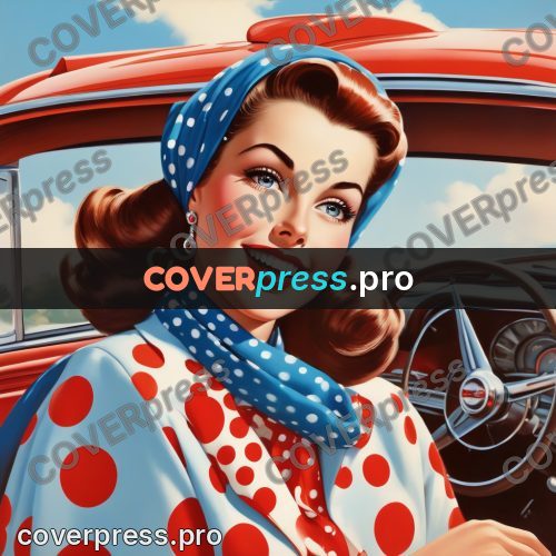 60s retro illustration: woman in a headscarf outdoors