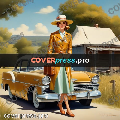 60s retro illustration: woman with a travel case