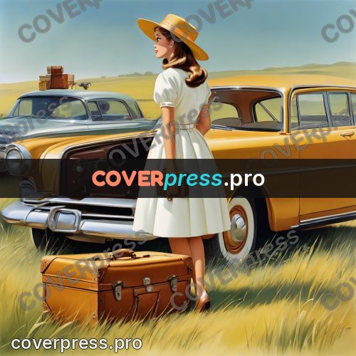 60s retro illustration: woman with a travel case