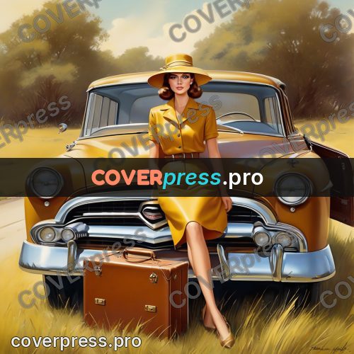 60s retro illustration: woman with a travel case