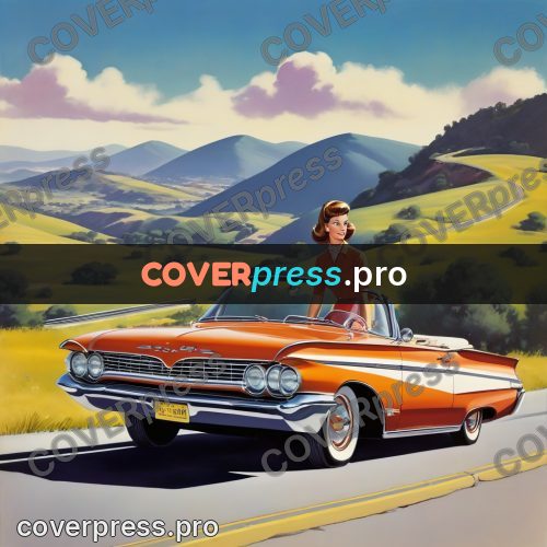 60s retro illustration: woman on a car bonnet