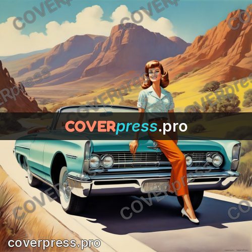 60s retro illustration: woman on a car bonnet