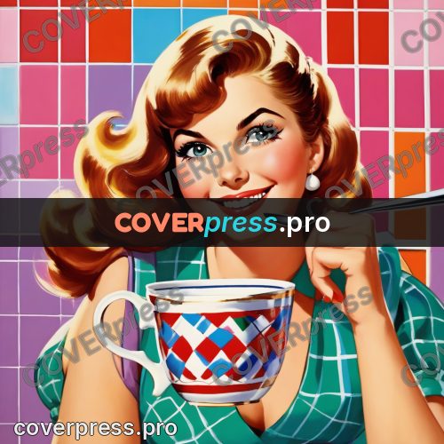 60s retro illustration: woman holding a cup