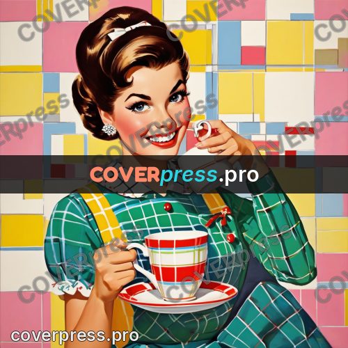 60s retro illustration: woman holding a cup