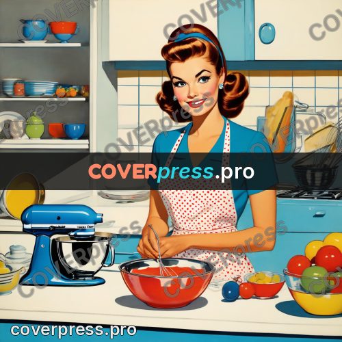 60s retro illustration: mixer and bowl on a table