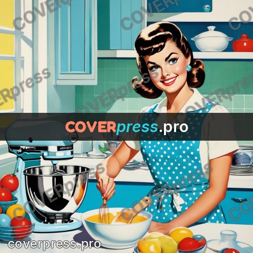 60s retro illustration: mixer and bowl on a table