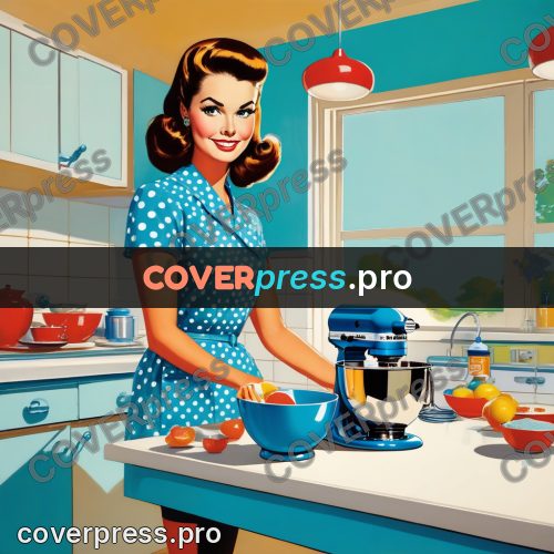 60s retro illustration: mixer and bowl on a table