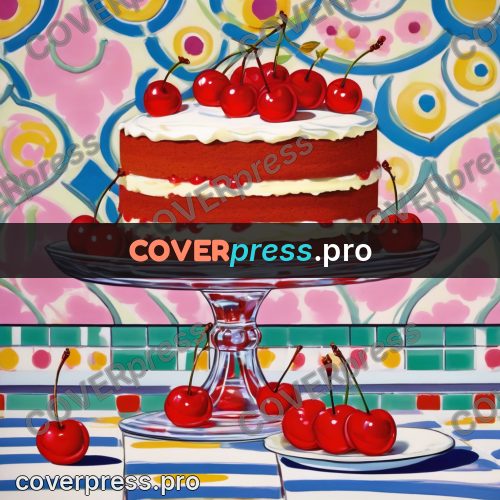 60s retro illustration: cherry cake on a stand