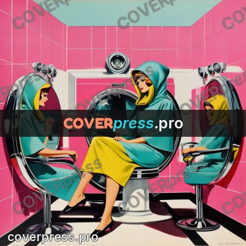 60s retro illustration: women under salon hair dryers