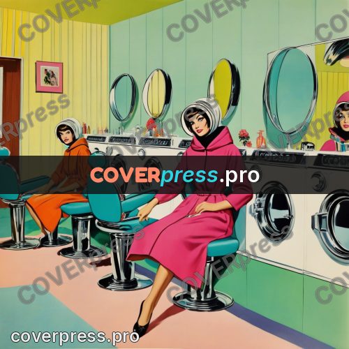 60s retro illustration: women under salon hair dryers