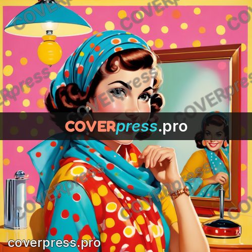 60s retro illustration: woman in a coloured headscarf