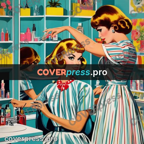 60s retro illustration: stylist setting a client's hair