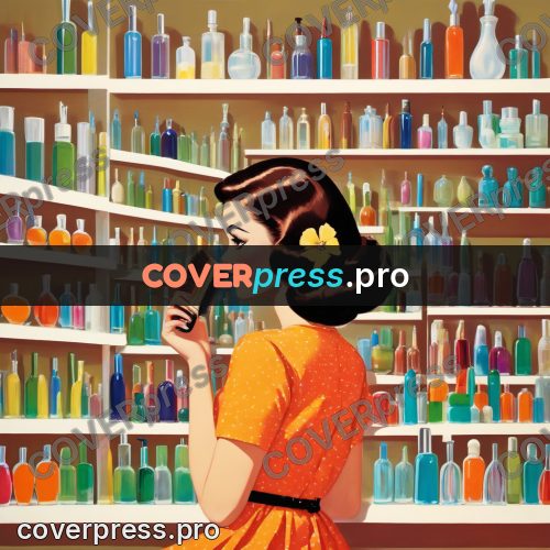 60s retro illustration: woman by shelves of bottles