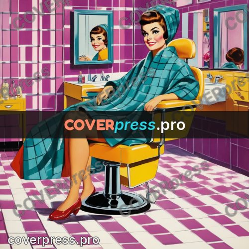 60s retro illustration: woman in a salon robe