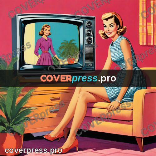60s retro illustration: woman by a television set