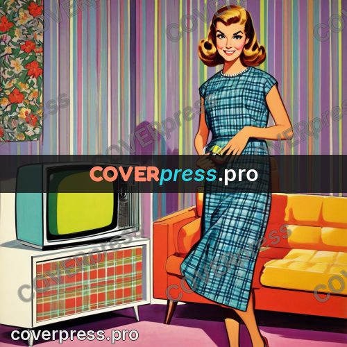 60s retro illustration: woman by a television set
