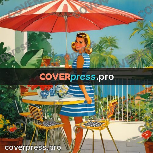 60s retro illustration: terrace table under a parasol