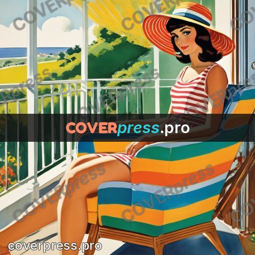 60s retro illustration: woman in a striped deckchair
