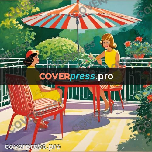 60s retro illustration: round table under a parasol