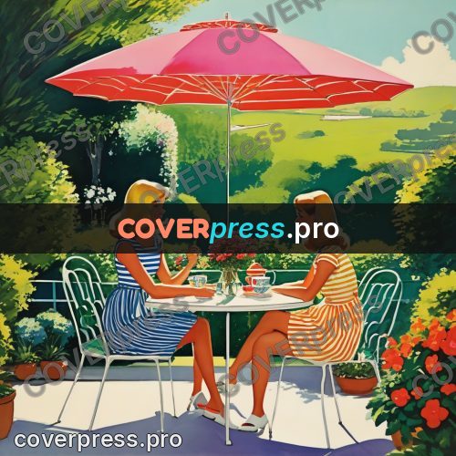60s retro illustration: round table under a parasol