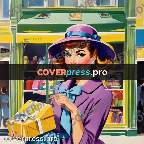 60s retro illustration: woman carrying shopping boxes