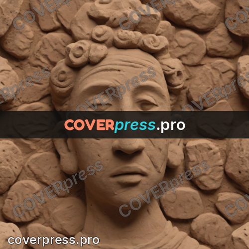 Stop motion character: statue head in a clay wall