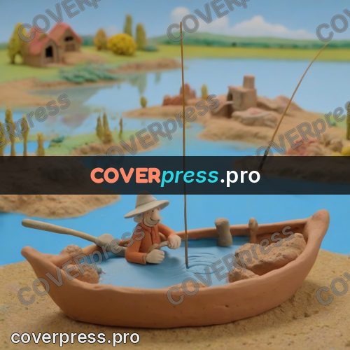 Stop motion character: fisherman in a boat