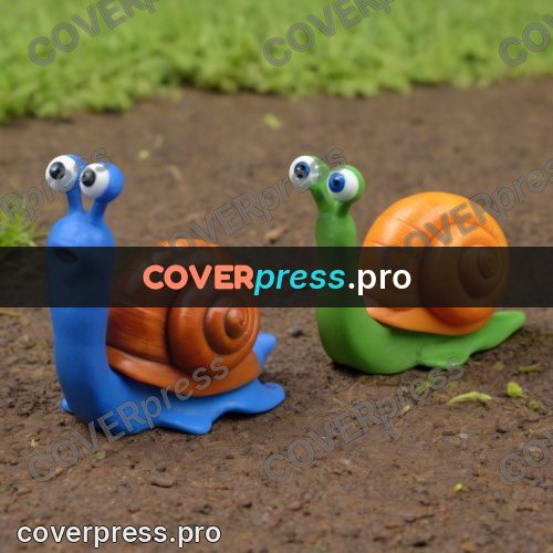 Stop motion character: blue snail with an orange shell