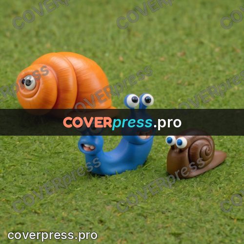 Stop motion character: blue snail with an orange shell