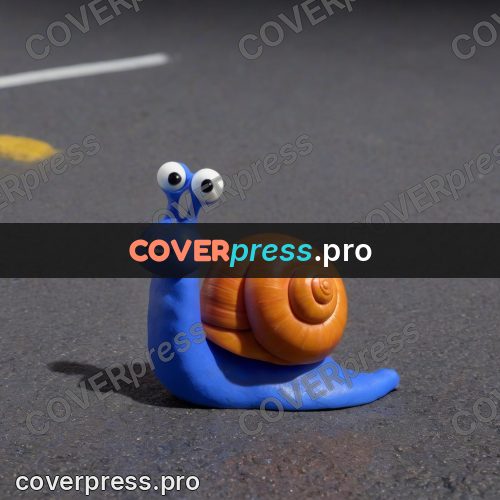 Stop motion character: snail on an asphalt road