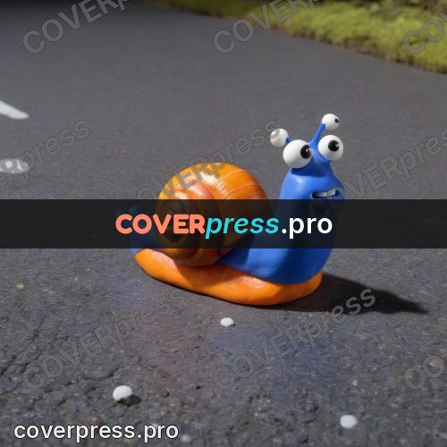 Stop motion character: snail on an asphalt road