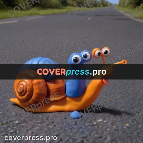 Stop motion character: snail on an asphalt road