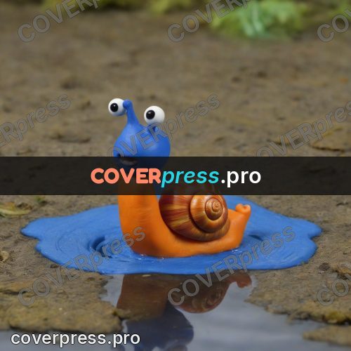 Stop motion character: snail in a rain puddle