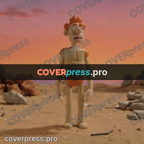 Stop motion character: human figure at sunset