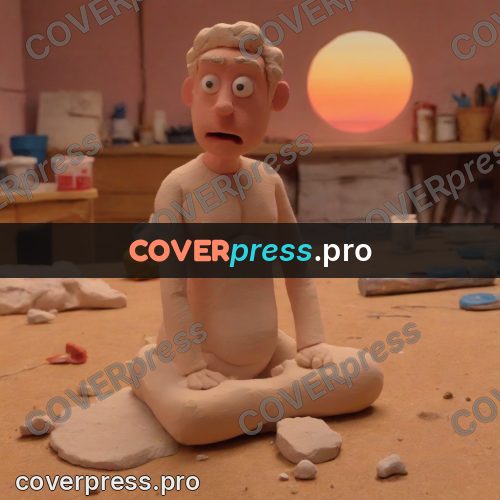 Stop motion character: human figure at sunset