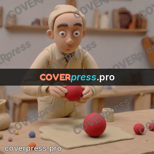 Stop motion character: man holding a red ball