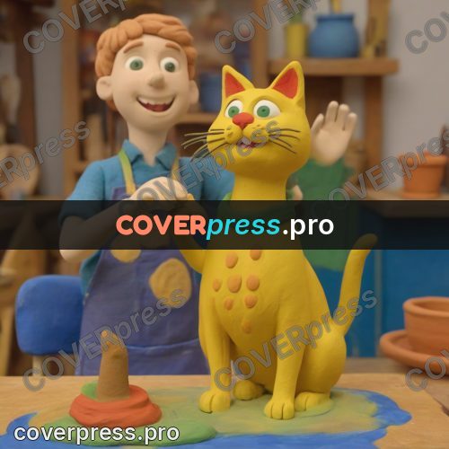 Stop motion character: yellow cat in a workshop