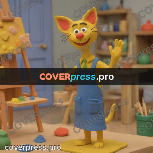 Stop motion character: yellow cat in a workshop