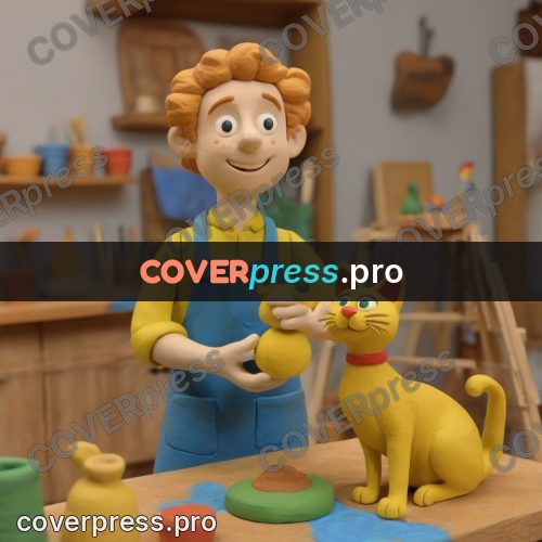 Stop motion character: yellow cat in a workshop