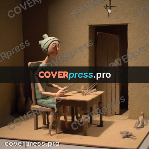 Stop motion character: figure at a table with needles
