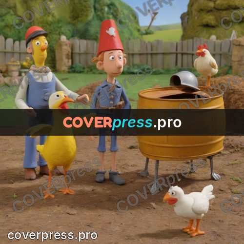 Stop motion character: barrel and hens in a yard